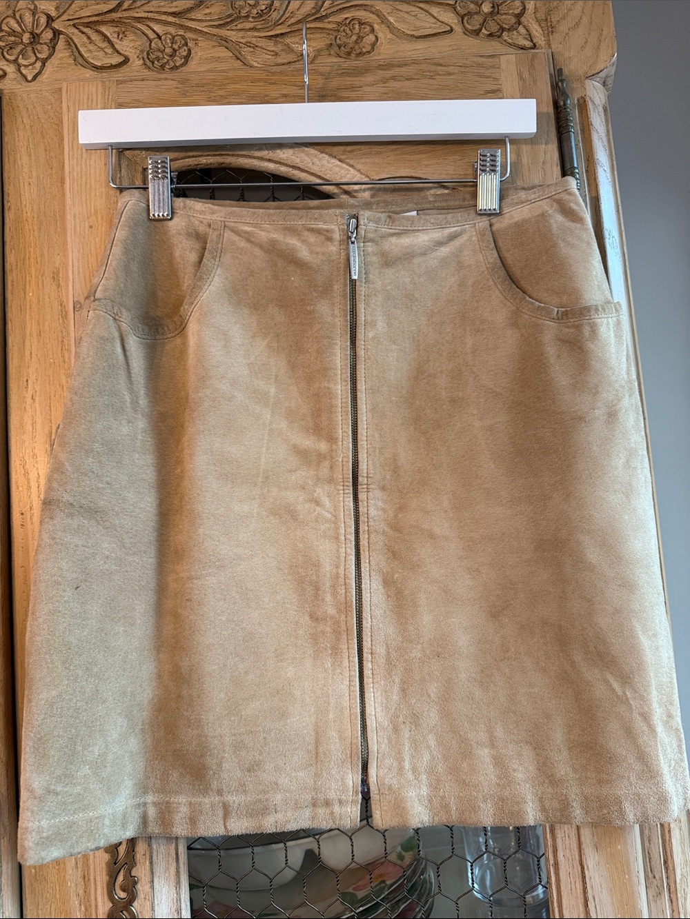 Liz Claiborne Camel Suede A-Line Skirt with Front Zip